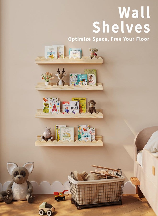 Shario Nursery Book Shelves, 4-Pack Wood Floating Shelves for Wall Kids, Scalloped Shelves, Wall Book Shelves for Bedroom Kids, Toddler Room, Baby Room, Nursery Decor(Wood, 16.5 Inches) - Image 4